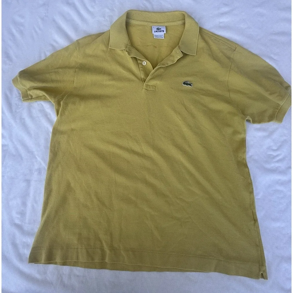 Lacoste Classic Pique Polo Women's 5 M Mustard Yellow Short Sleeve Croc Logo - Picture 3 of 6